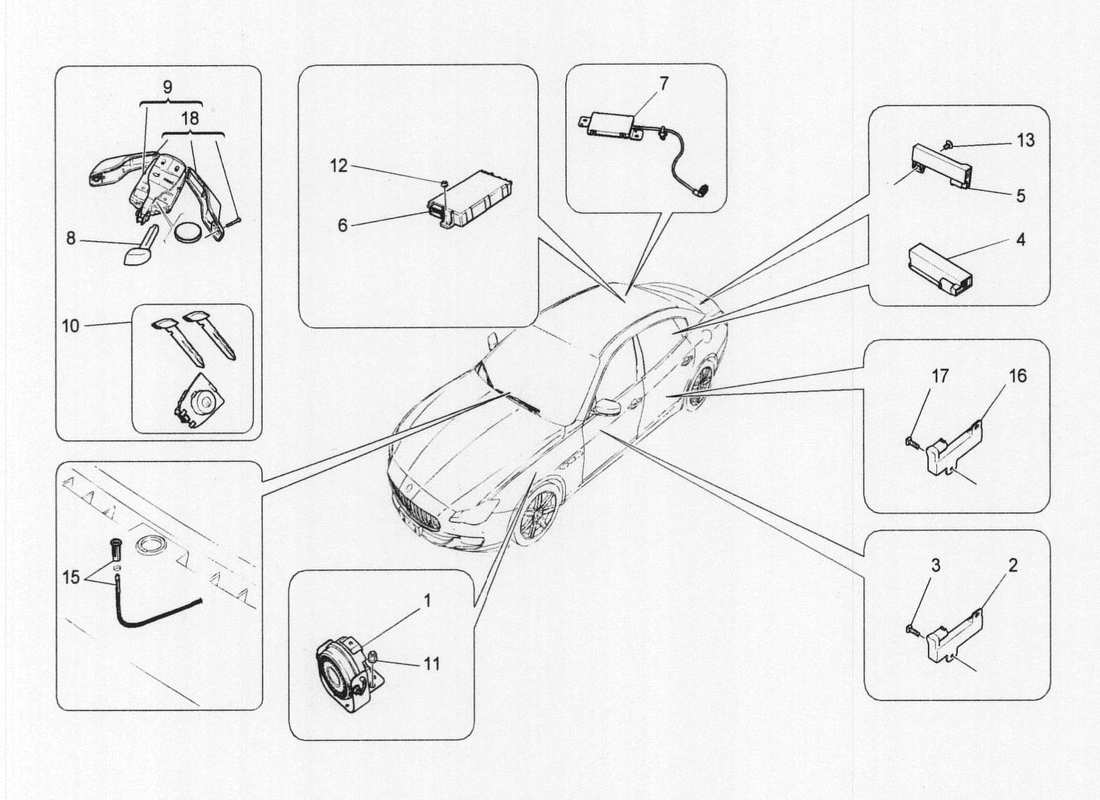 maserati qtp. v6 3.0 bt 410bhp 2wd 2017 alarm and immobilizer system part diagram