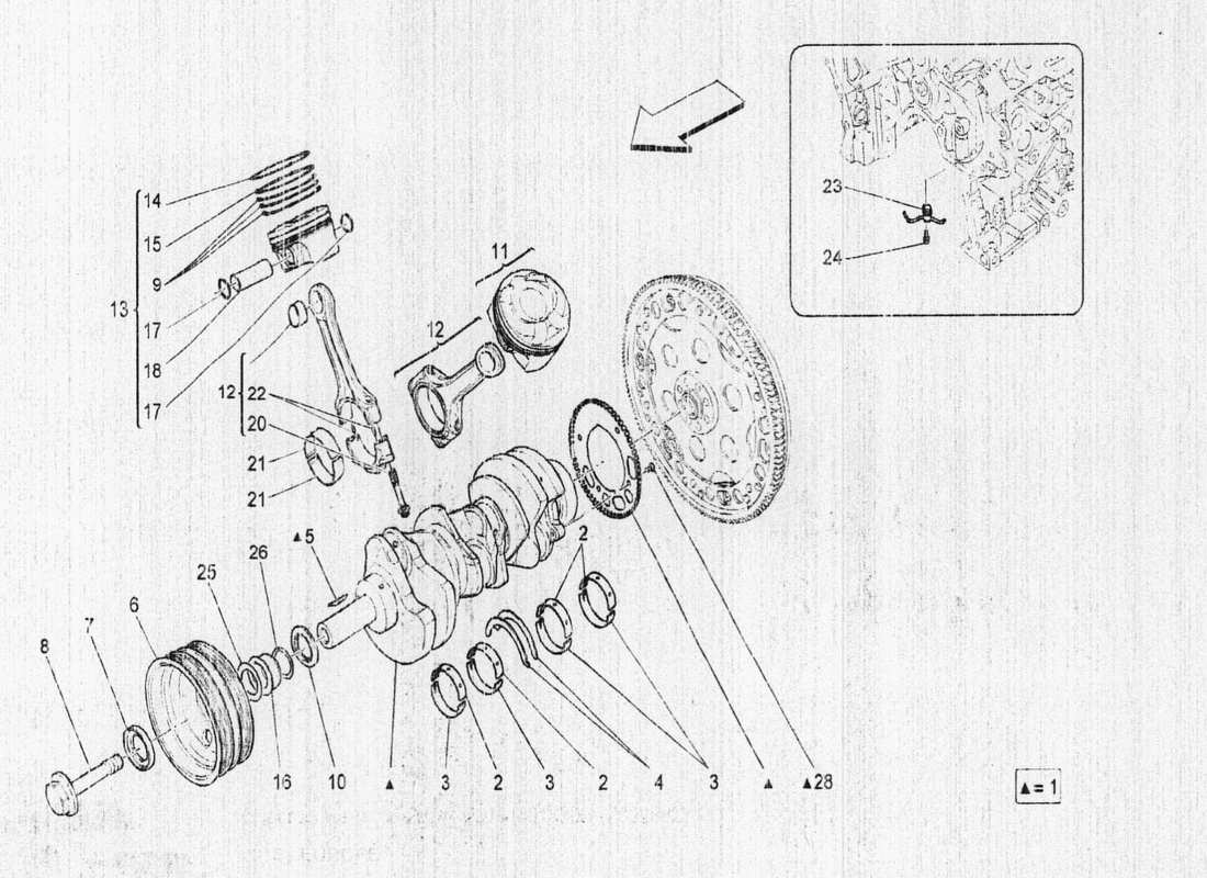 maserati qtp. v6 3.0 bt 410bhp 2015 crank mechanism part diagram