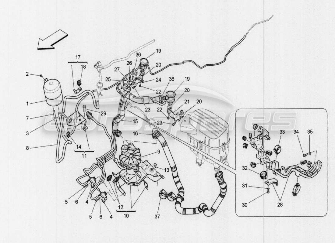 maserati qtp. v8 3.8 530bhp auto 2015 additional air system part diagram