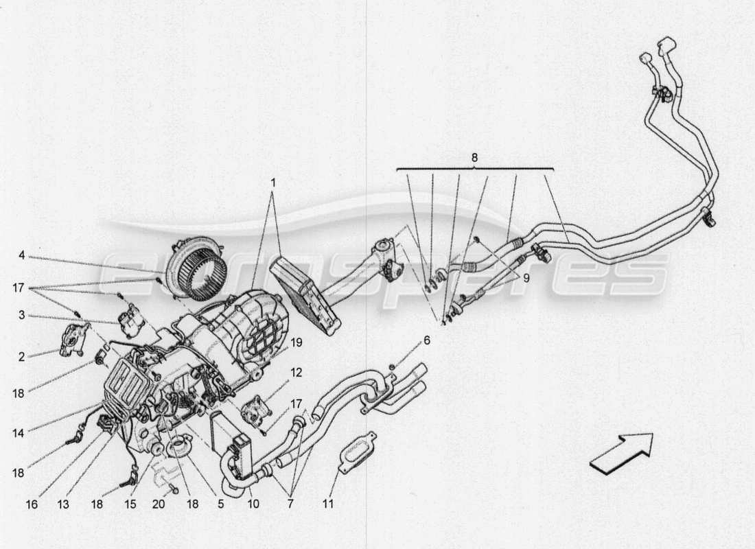 maserati qtp. v8 3.8 530bhp 2014 auto a c unit: tunnel devices part diagram