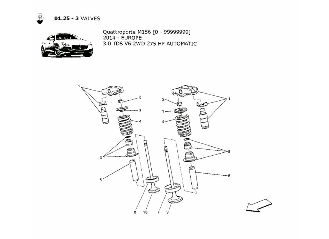 maserati qtp. v6 3.0 tds 275bhp 2014 valves part diagram