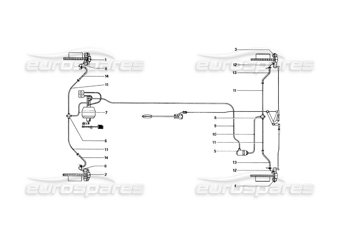 ferrari 246 dino (1975) brake hydraulic system on wheels part diagram