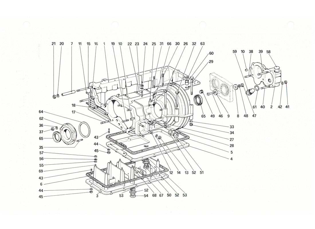 ferrari 208 gtb gts gearbox -differential housingand oil sump part diagram