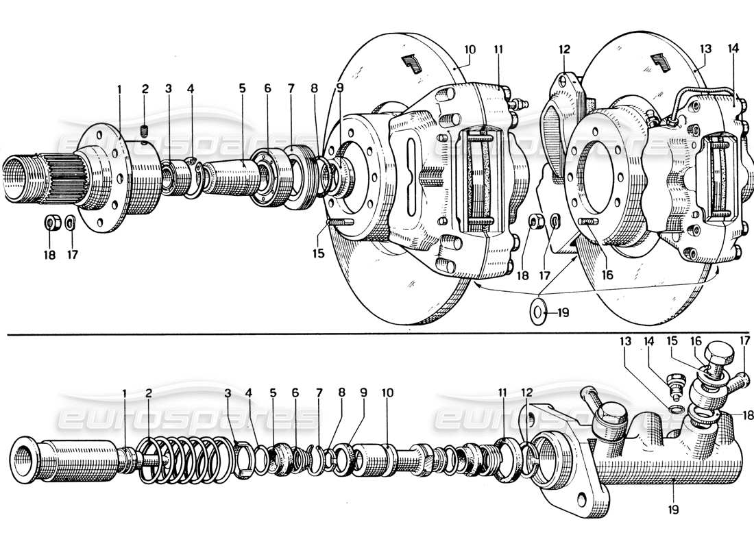 ferrari 330 gtc coupe front & rear brakes discs & master cylinder part diagram