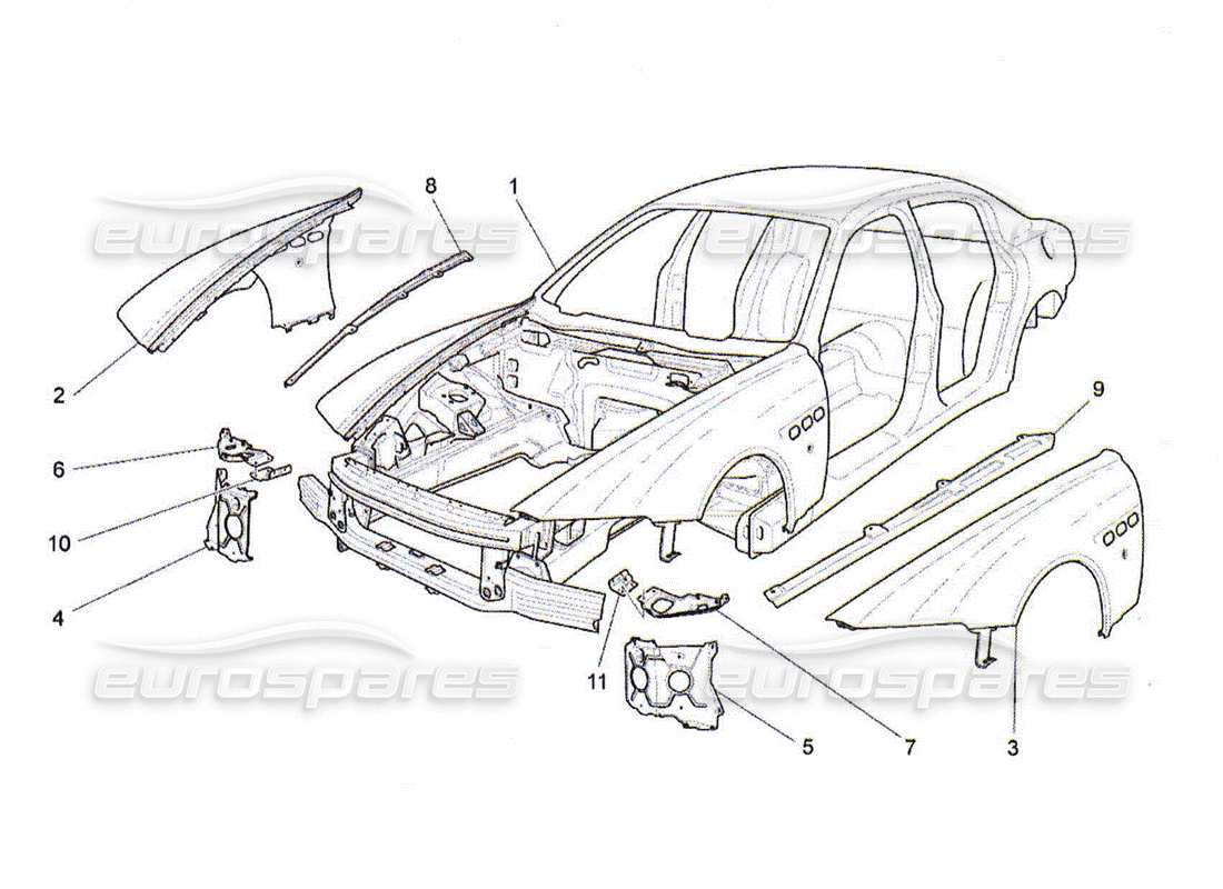 maserati qtp. (2010) 4.2 bodywork and front outer trim panels part diagram