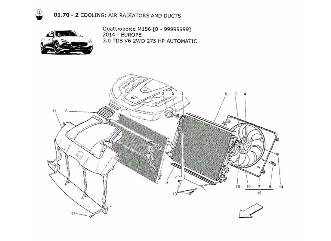 maserati qtp. v6 3.0 tds 275bhp 2014 cooling: air radiators and ducts part diagram