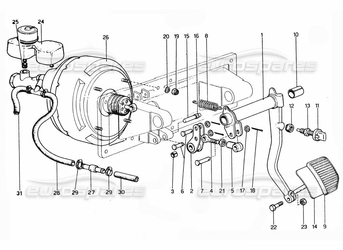 ferrari 365 gtc4 (mechanical) brake pedal & brake master part diagram