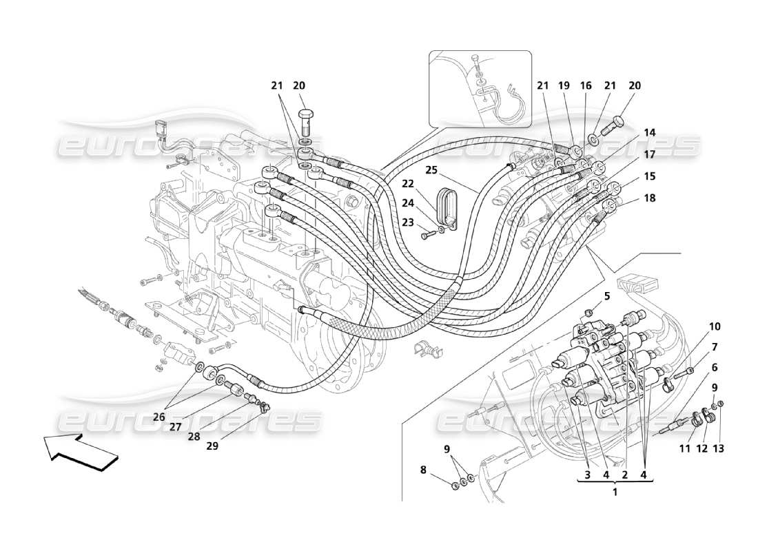 maserati qtp. (2003) 4.2 gearbox control hydraulics: power unit part diagram