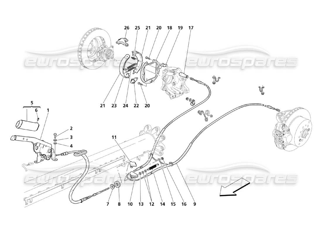 maserati qtp. (2003) 4.2 hand-brake control part diagram