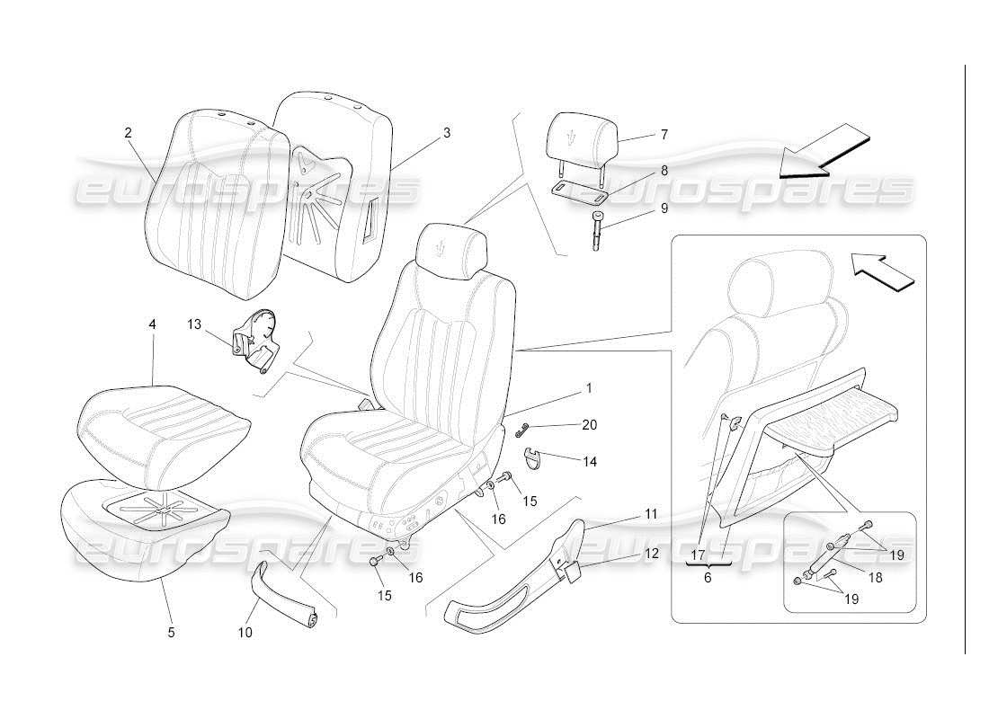 maserati qtp. (2007) 4.2 auto front seats: trim panels part diagram