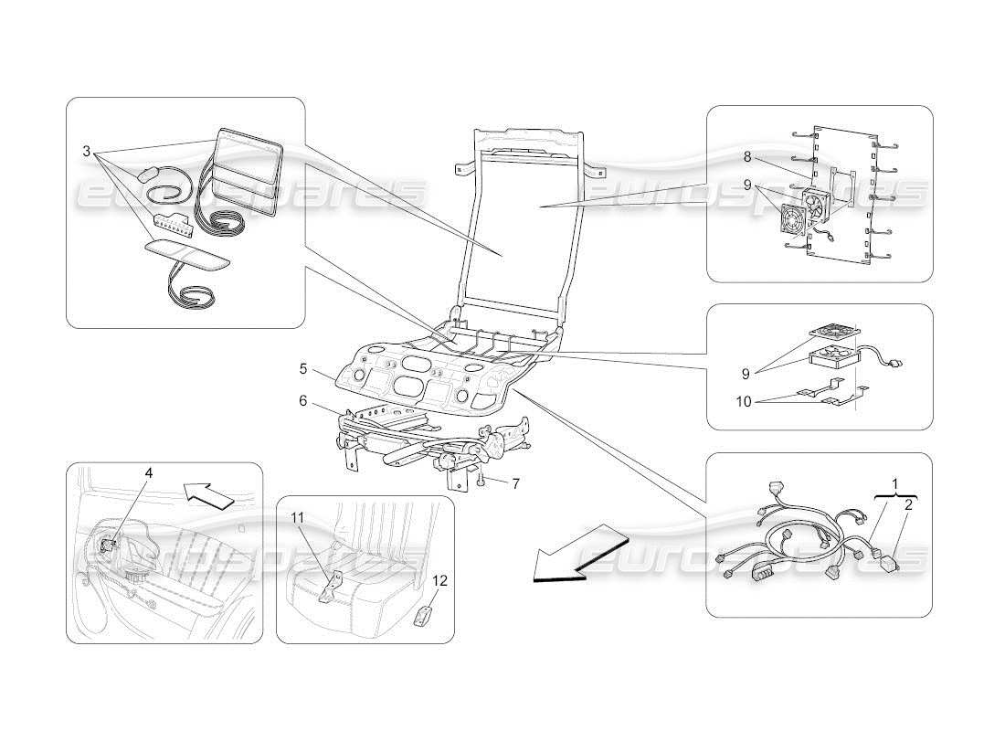 maserati qtp. (2011) 4.2 auto rear seats: mechanics and electronics part diagram