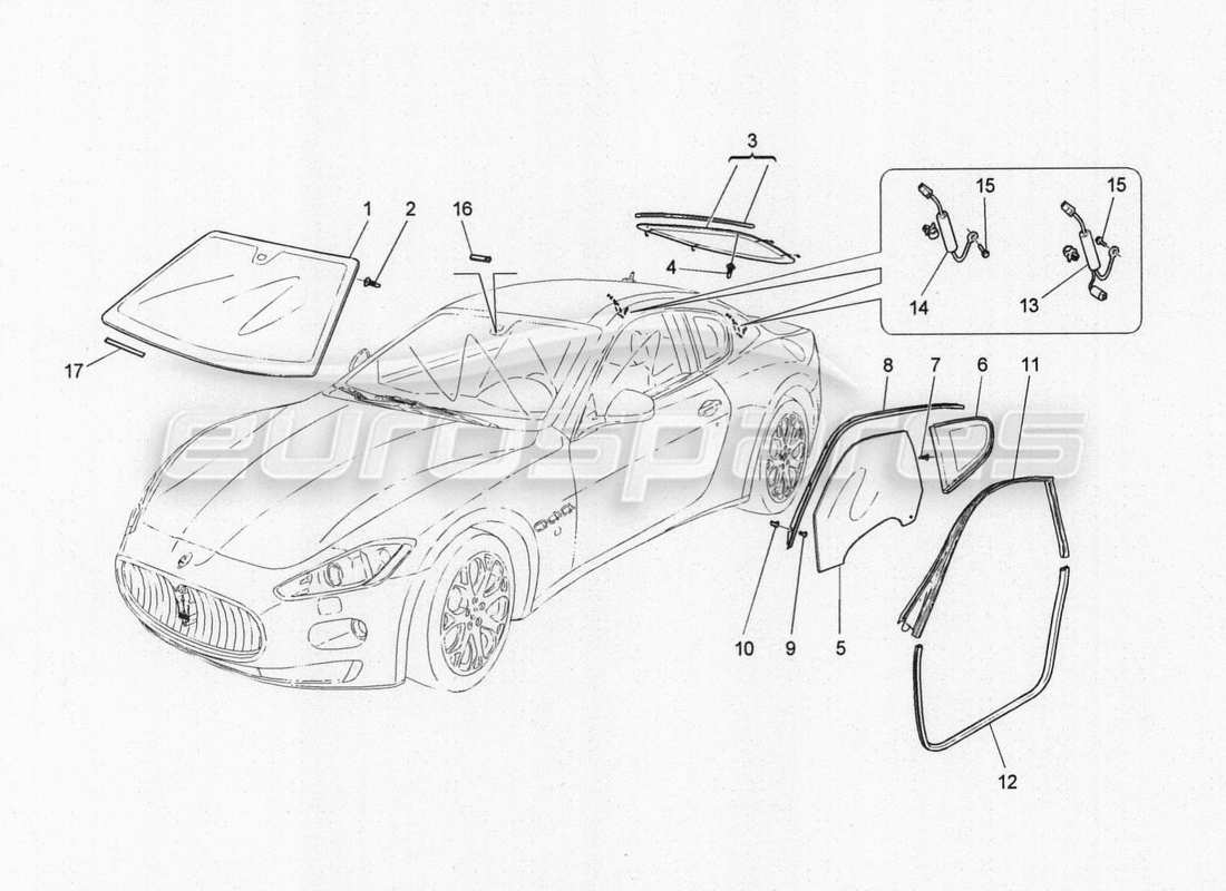 maserati granturismo special edition windows and window strips part diagram