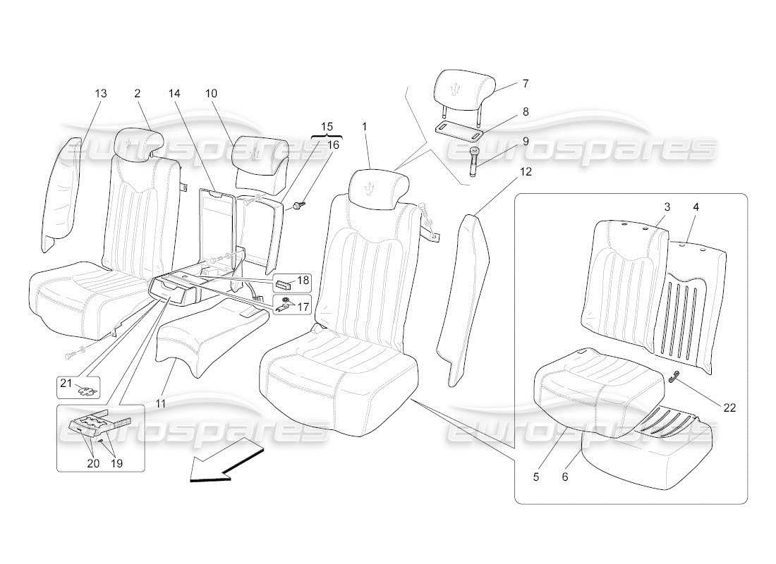 maserati qtp. (2011) 4.2 auto rear seats: trim panels part diagram