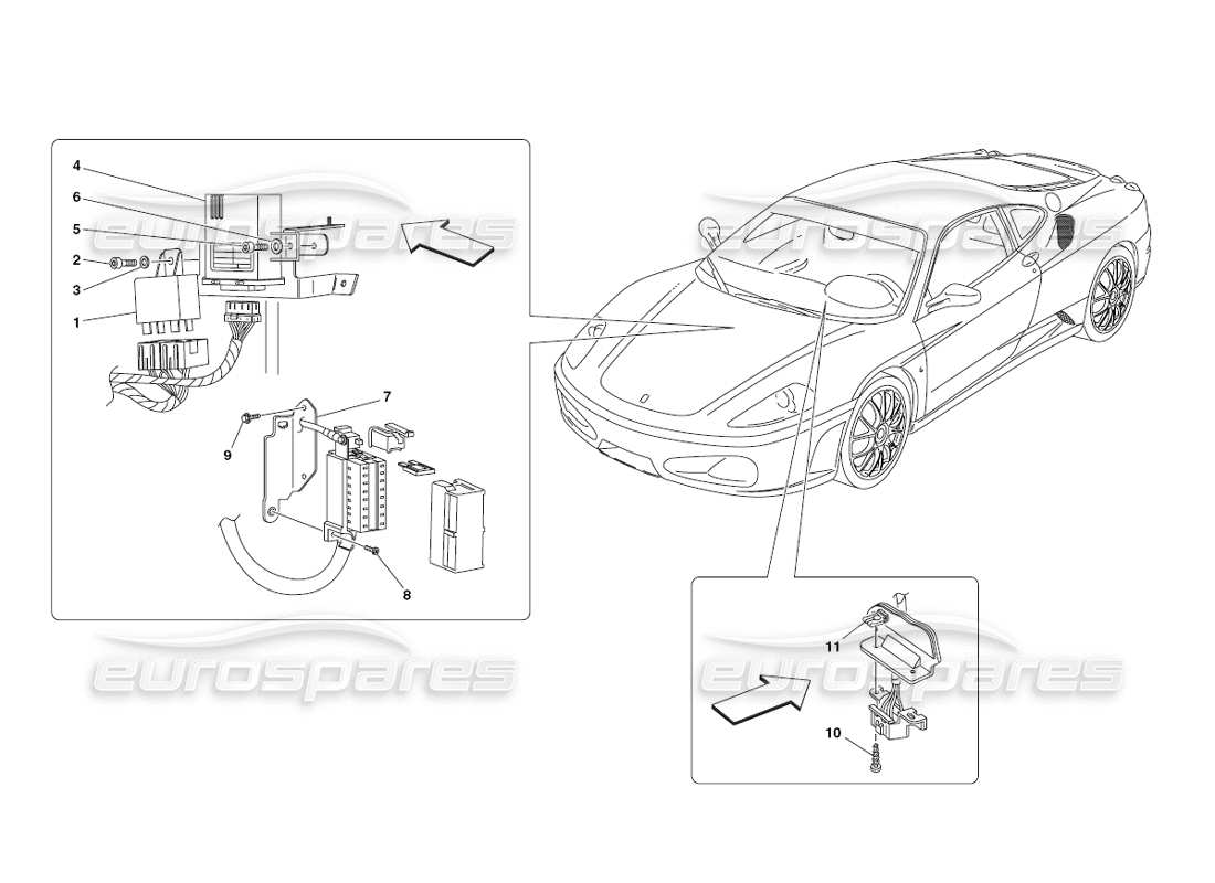 ferrari 430 challenge (2006) front passenger compartment control stations part diagram