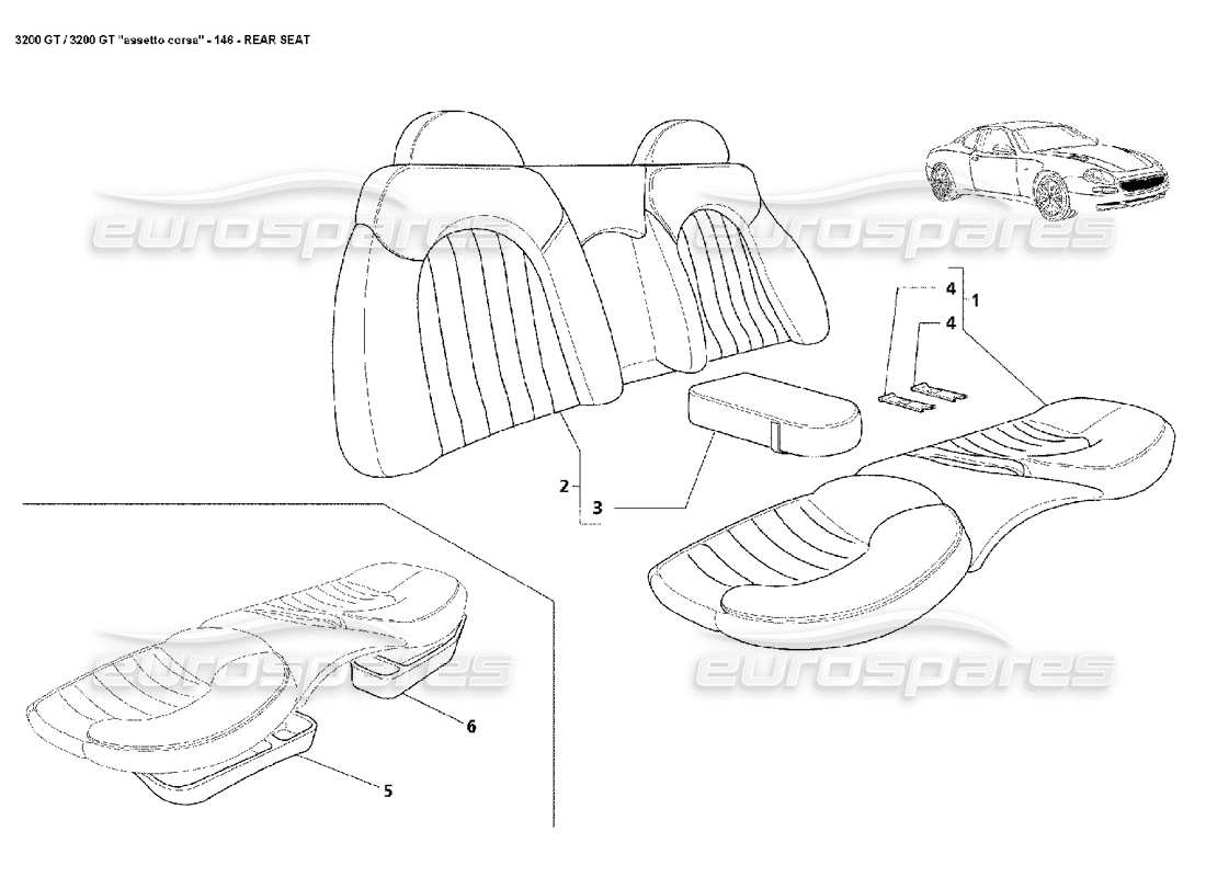 maserati 3200 gt/gta/assetto corsa rear seat part diagram