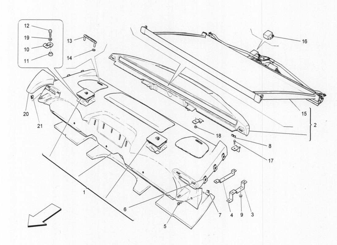 maserati qtp. v6 3.0 bt 410bhp 2015 rear parcel shelf part diagram