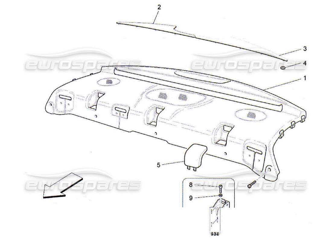 maserati qtp. (2010) 4.2 rear parcel shelf part diagram