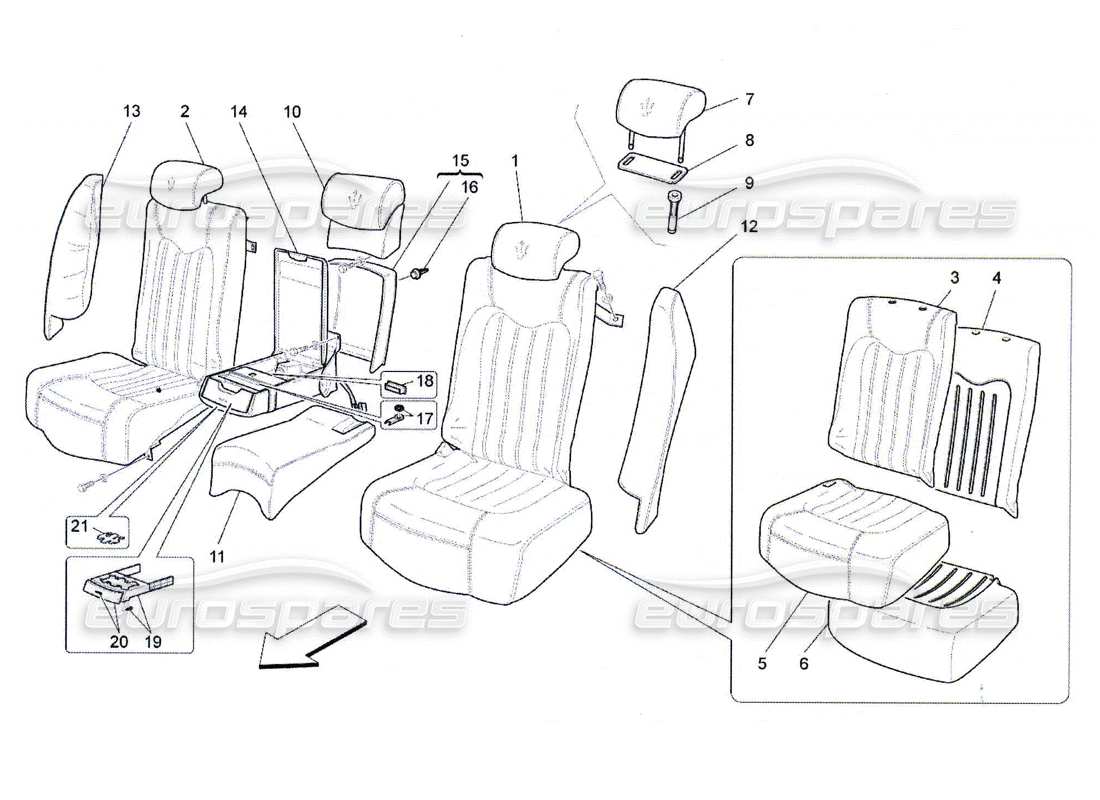 maserati qtp. (2010) 4.7 rear seats: trim panels part diagram