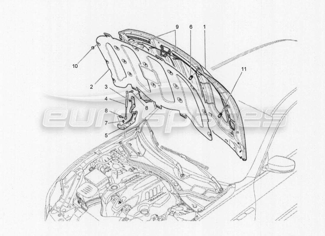 maserati qtp. v8 3.8 530bhp auto 2015 front lid part diagram