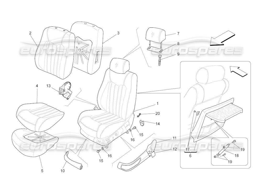 maserati qtp. (2011) 4.2 auto front seats: trim panels part diagram