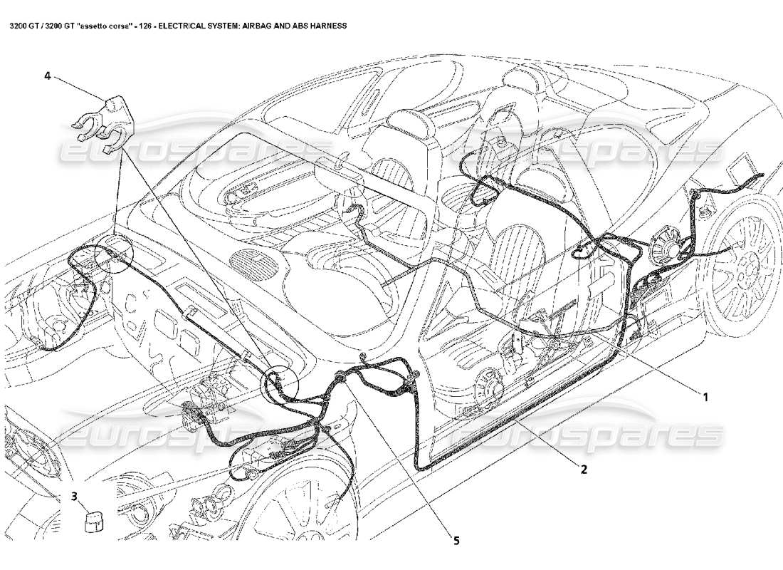 maserati 3200 gt/gta/assetto corsa electrical: airbag & abs harness part diagram