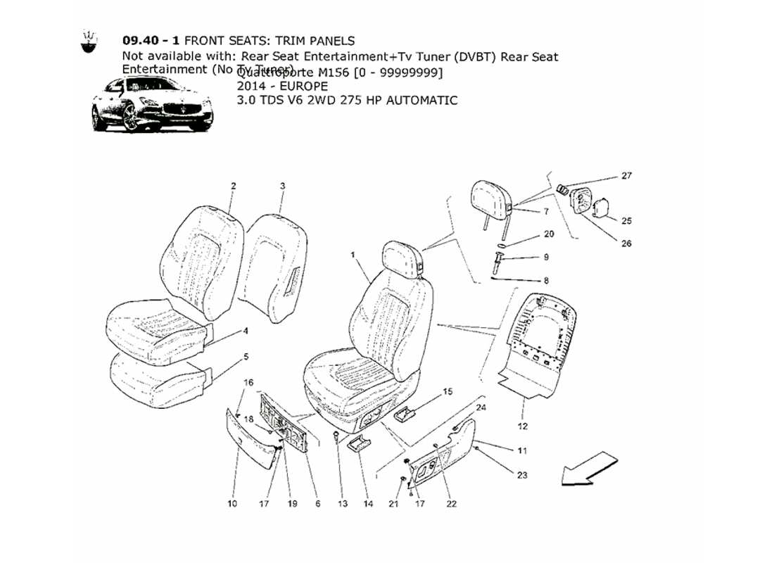 maserati qtp. v6 3.0 tds 275bhp 2014 front seats: trim panels part diagram