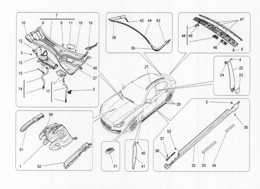 maserati qtp. v6 3.0 bt 410bhp 2015 shields, trims and covering panels part diagram