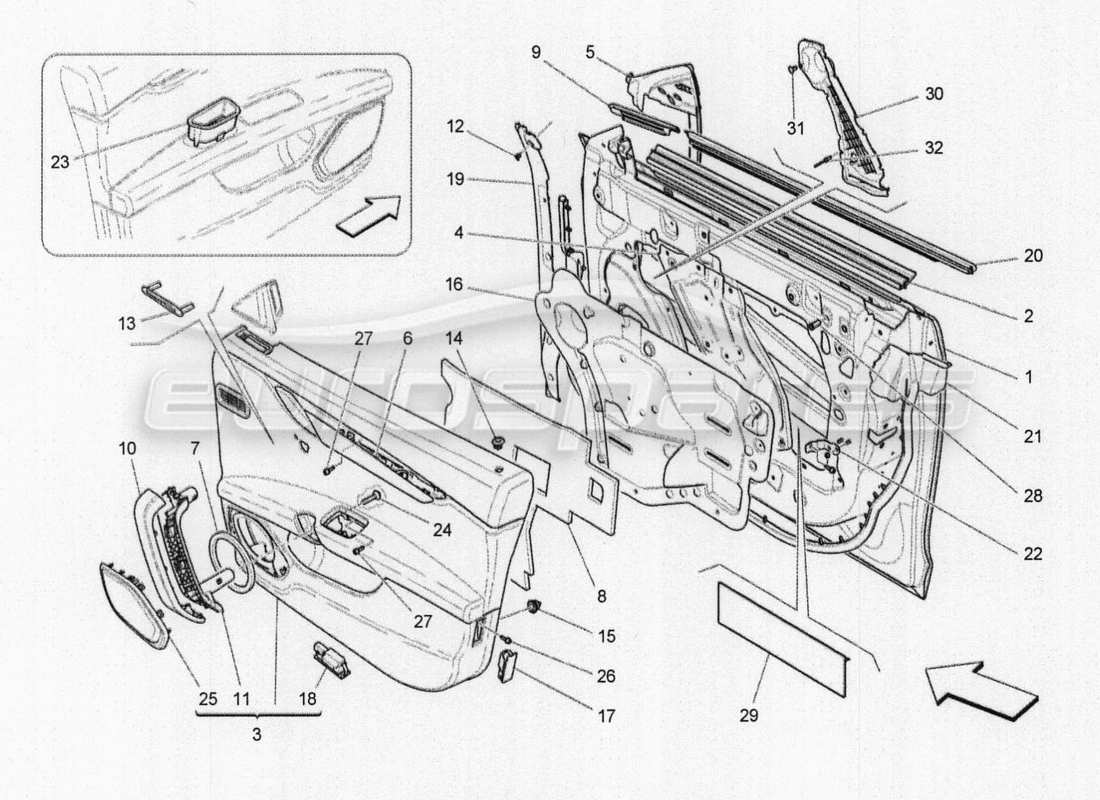 maserati qtp. v8 3.8 530bhp auto 2015 front doors: trim panels part diagram