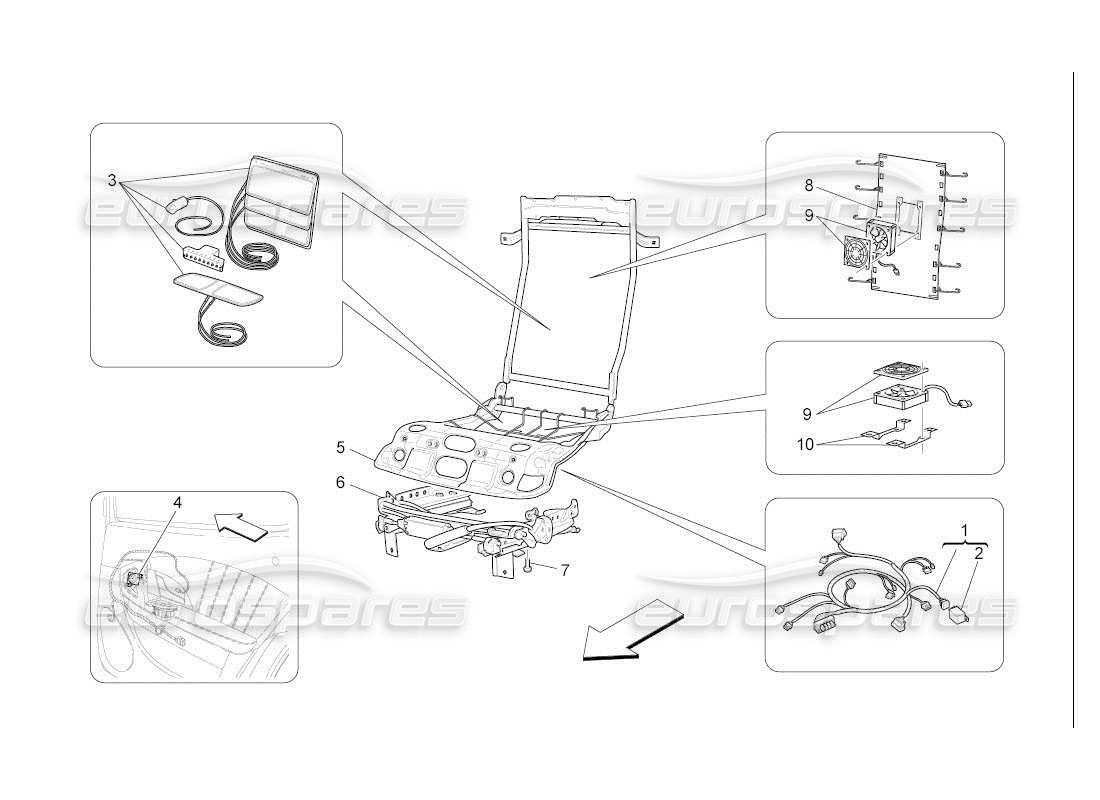 maserati qtp. (2007) 4.2 auto rear seats: mechanics and electronics part diagram