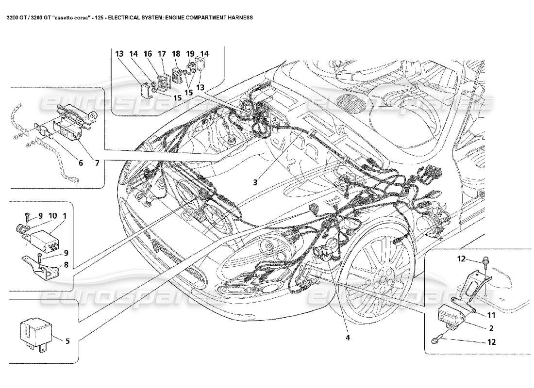 maserati 3200 gt/gta/assetto corsa electrical: engine compartment harness part diagram