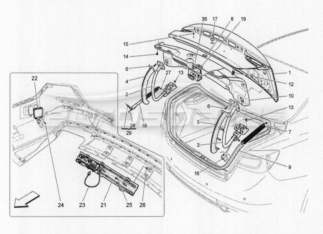 maserati qtp. v8 3.8 530bhp 2014 auto rear lid part diagram