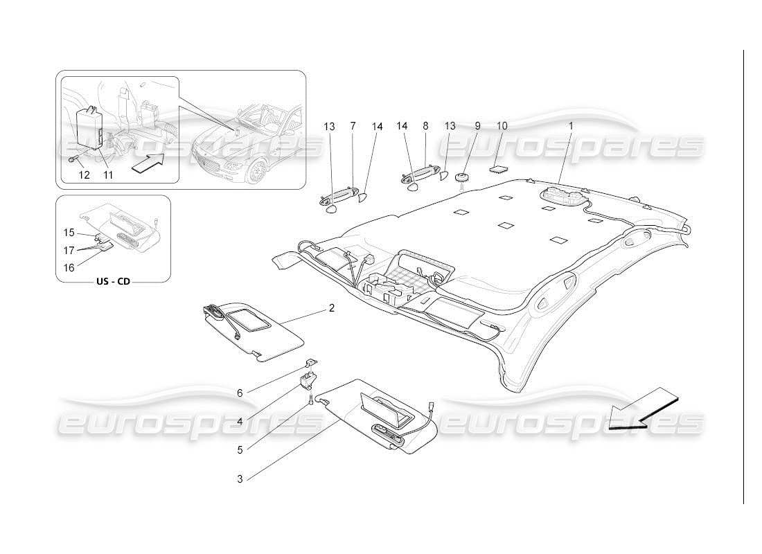 maserati qtp. (2007) 4.2 auto roof and sun visors part diagram