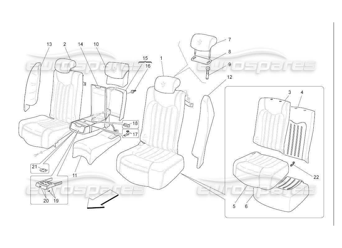 maserati qtp. (2007) 4.2 auto rear seats: trim panels part diagram