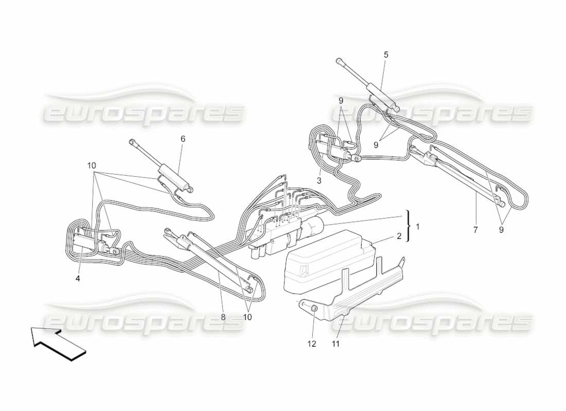 maserati grancabrio (2010) 4.7 electrical capote: hydraulic system part diagram