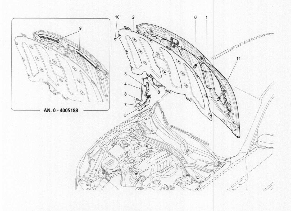 maserati qtp. v6 3.0 bt 410bhp 2015 front lid part diagram