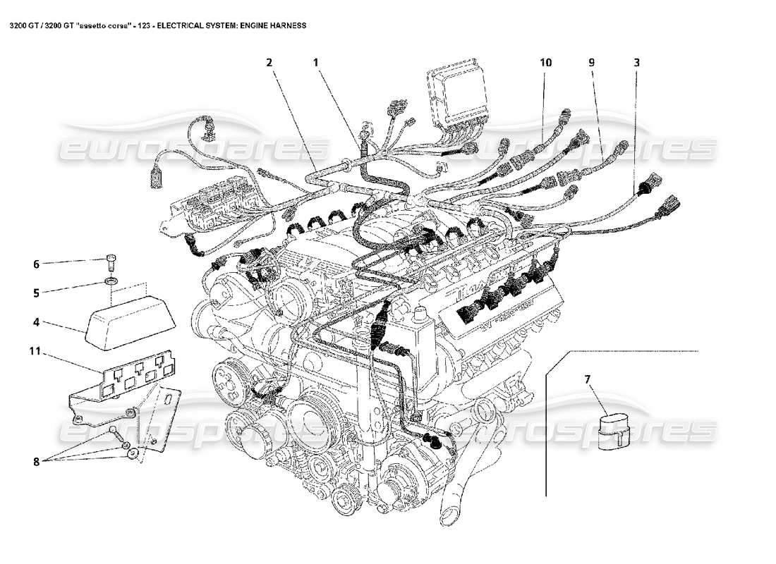 maserati 3200 gt/gta/assetto corsa electrical: engine harness part diagram