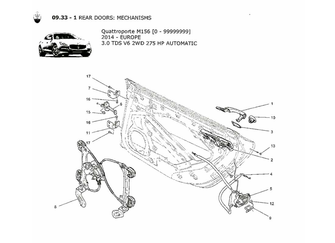 maserati qtp. v6 3.0 tds 275bhp 2014 rear doors: mechanisms part diagram