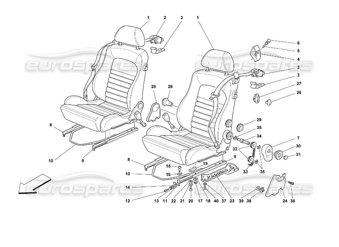 ferrari 355 (2.7 motronic) seats and safety belts part diagram