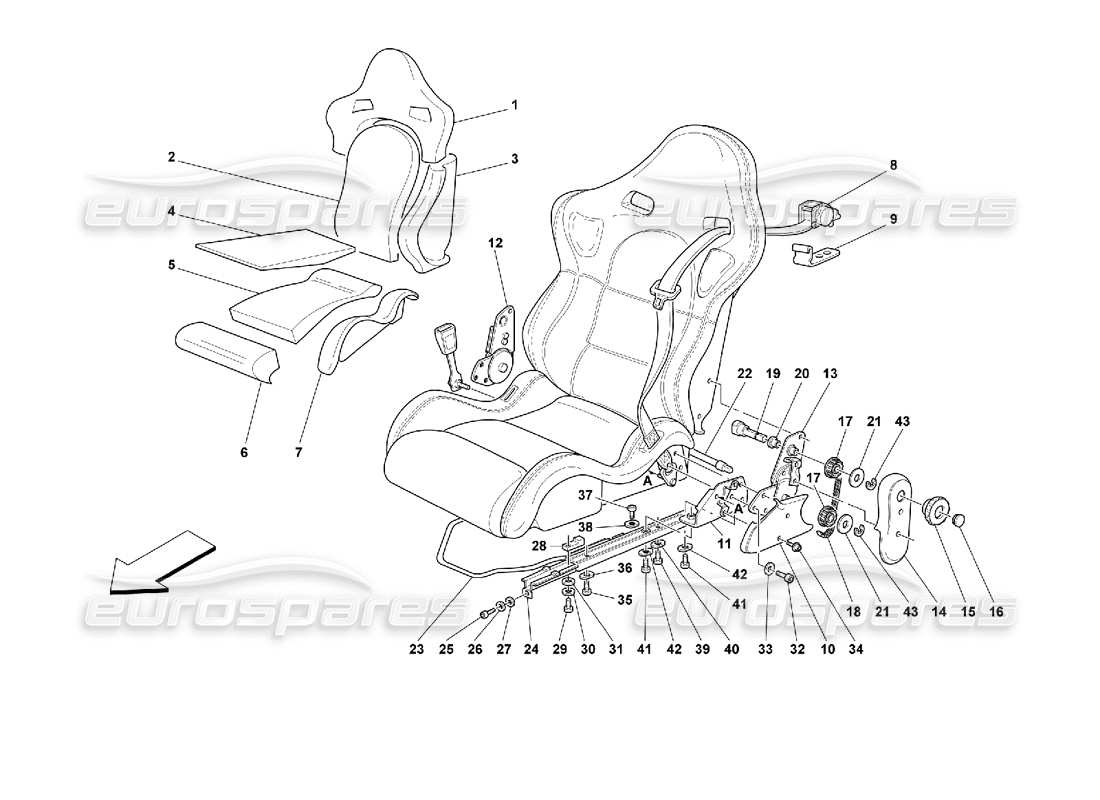 ferrari 355 (2.7 motronic) seats and safety belts part diagram