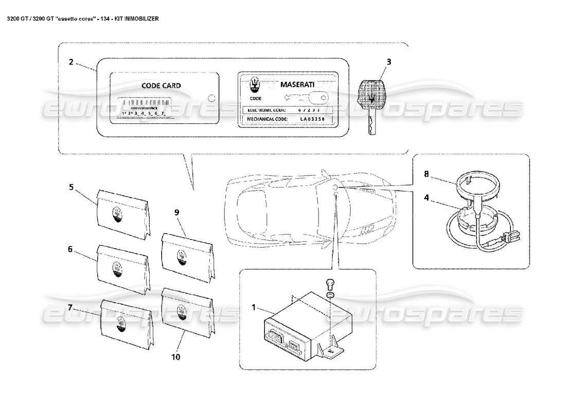 maserati 3200 gt/gta/assetto corsa kit immobilizer part diagram