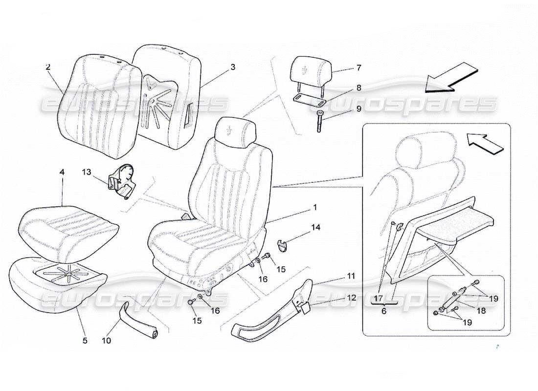 maserati qtp. (2010) 4.2 front seats: trim panels part diagram