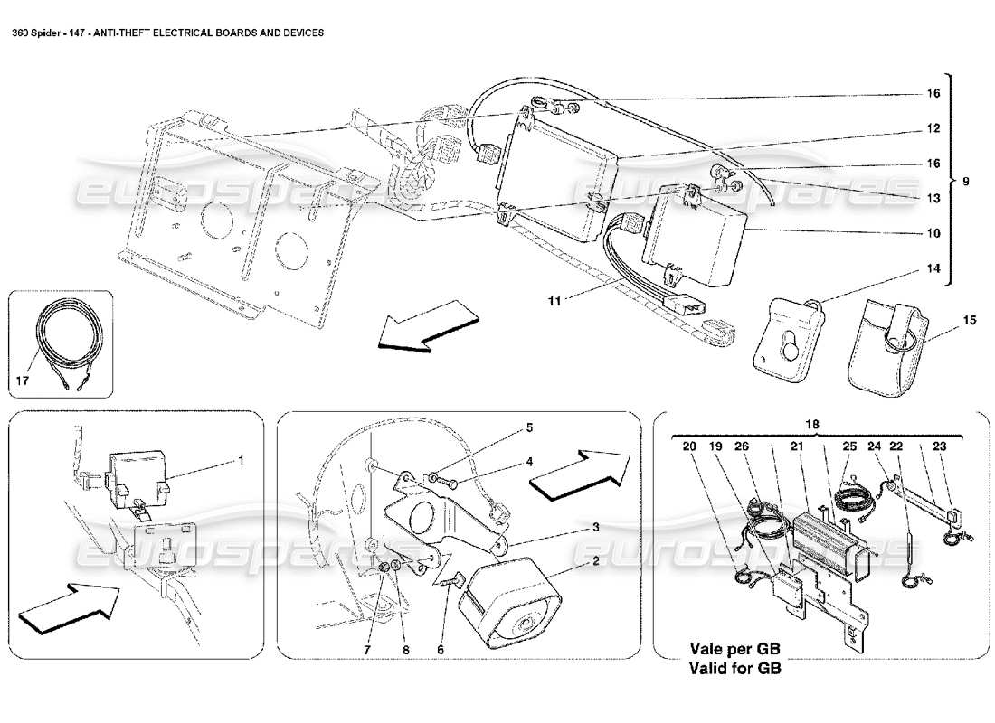 ferrari 360 spider anti theft electrical boards and devices part diagram