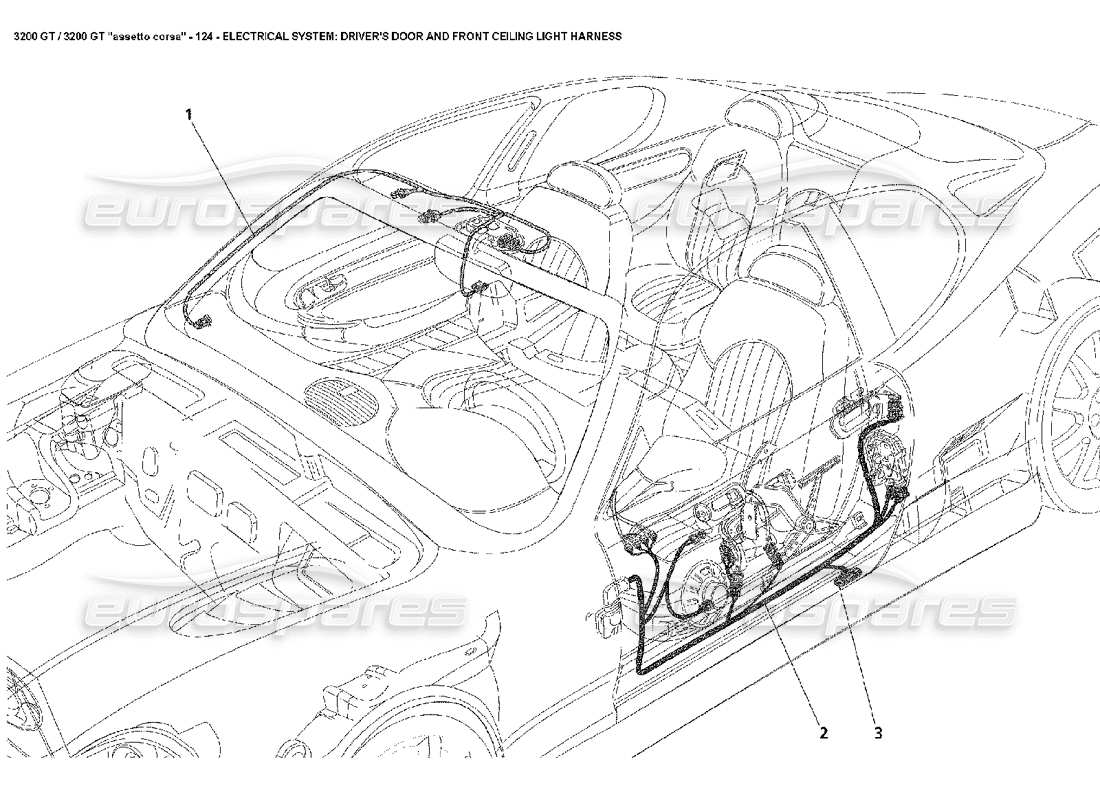 maserati 3200 gt/gta/assetto corsa electrical: driver's door & front ceiling light harness part diagram