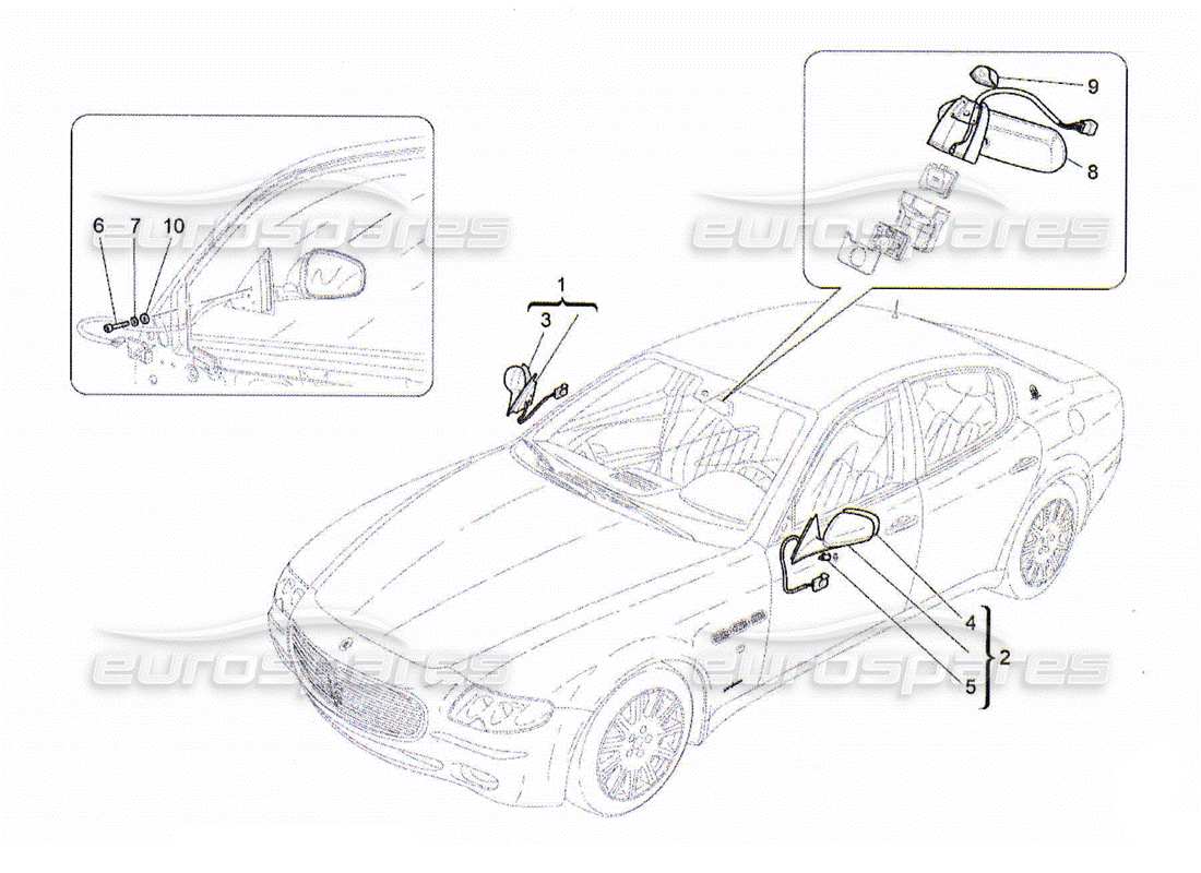 maserati qtp. (2010) 4.2 internal and external rear-view mirrors part diagram