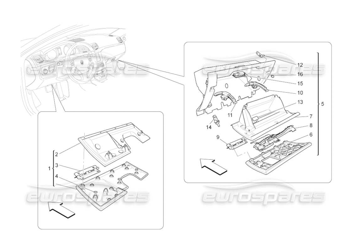 maserati grancabrio (2011) 4.7 glove compartments part diagram