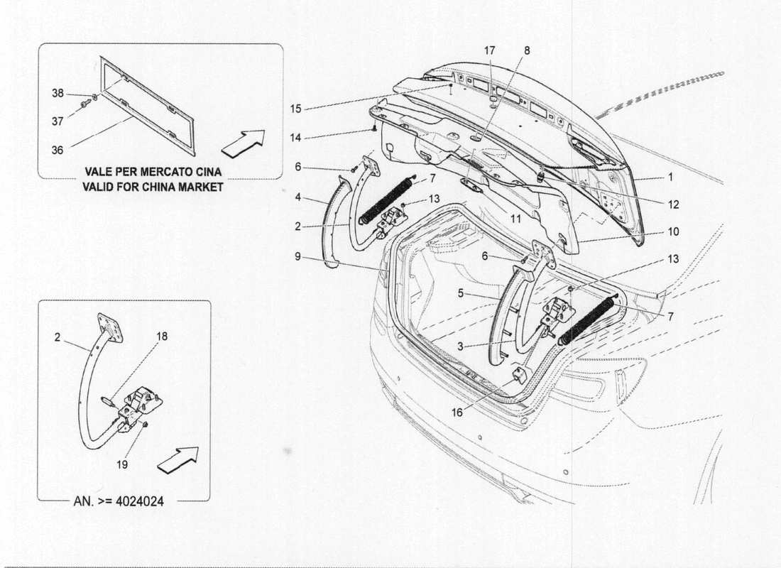 maserati qtp. v6 3.0 bt 410bhp 2015 rear lid part diagram