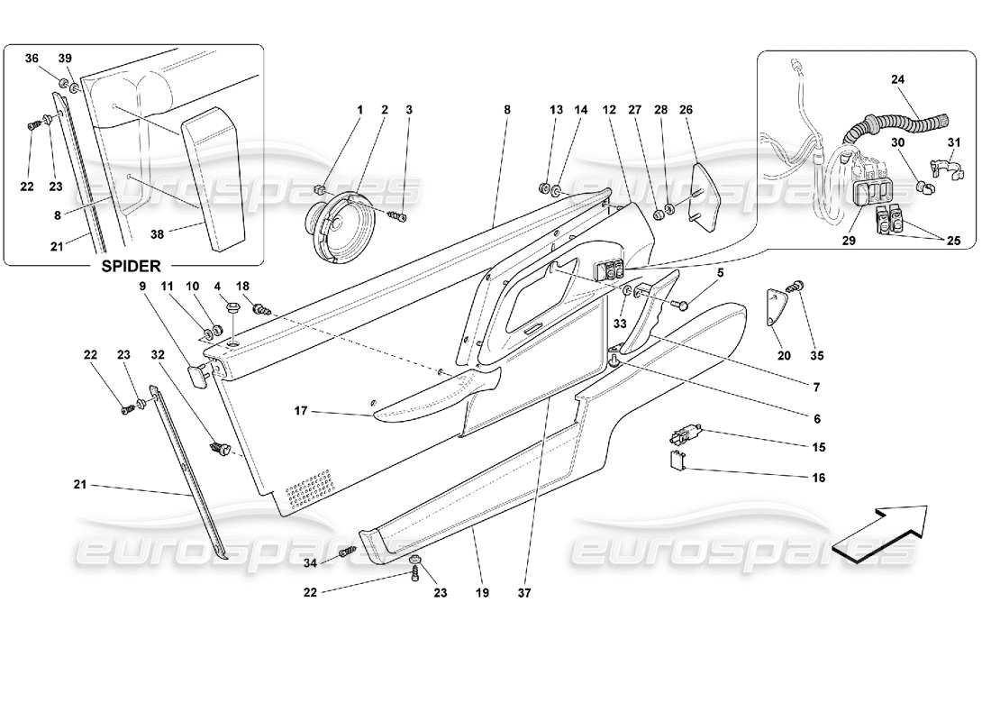 ferrari 355 (2.7 motronic) doors - inner trims part diagram