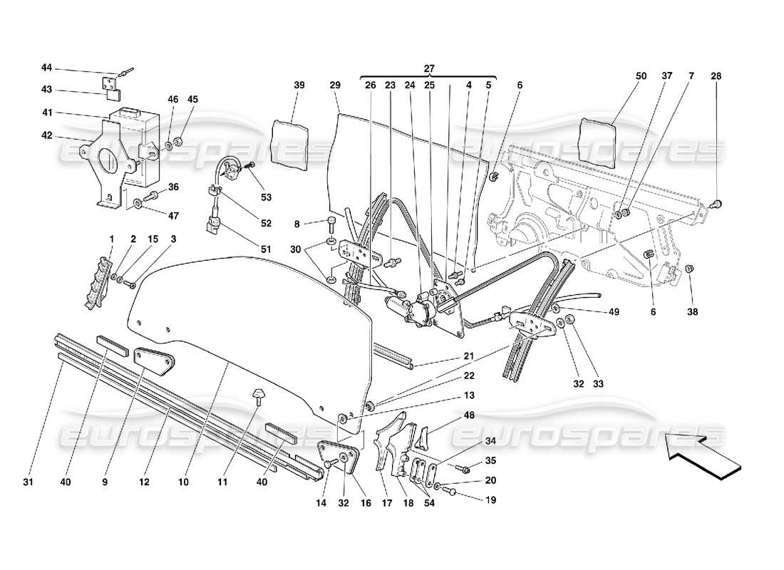 ferrari 355 (5.2 motronic) doors - glass lifting device part diagram