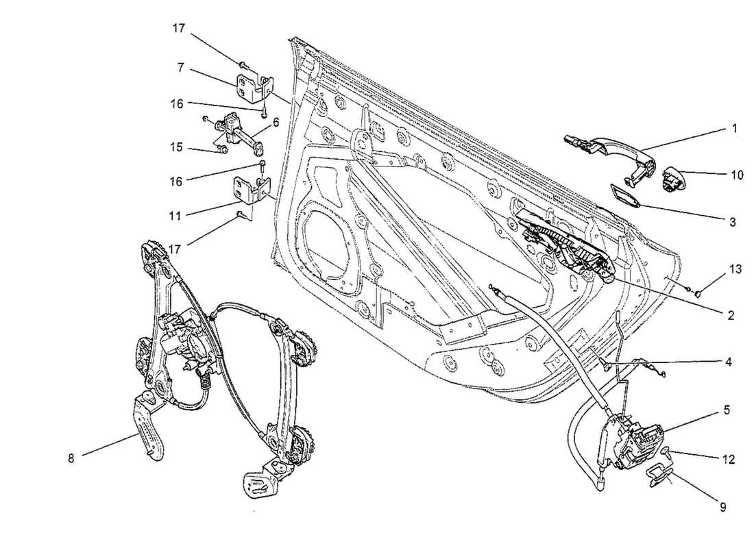 maserati qtp. v8 3.8 530bhp 2014 rear doors: mechanisms part diagram