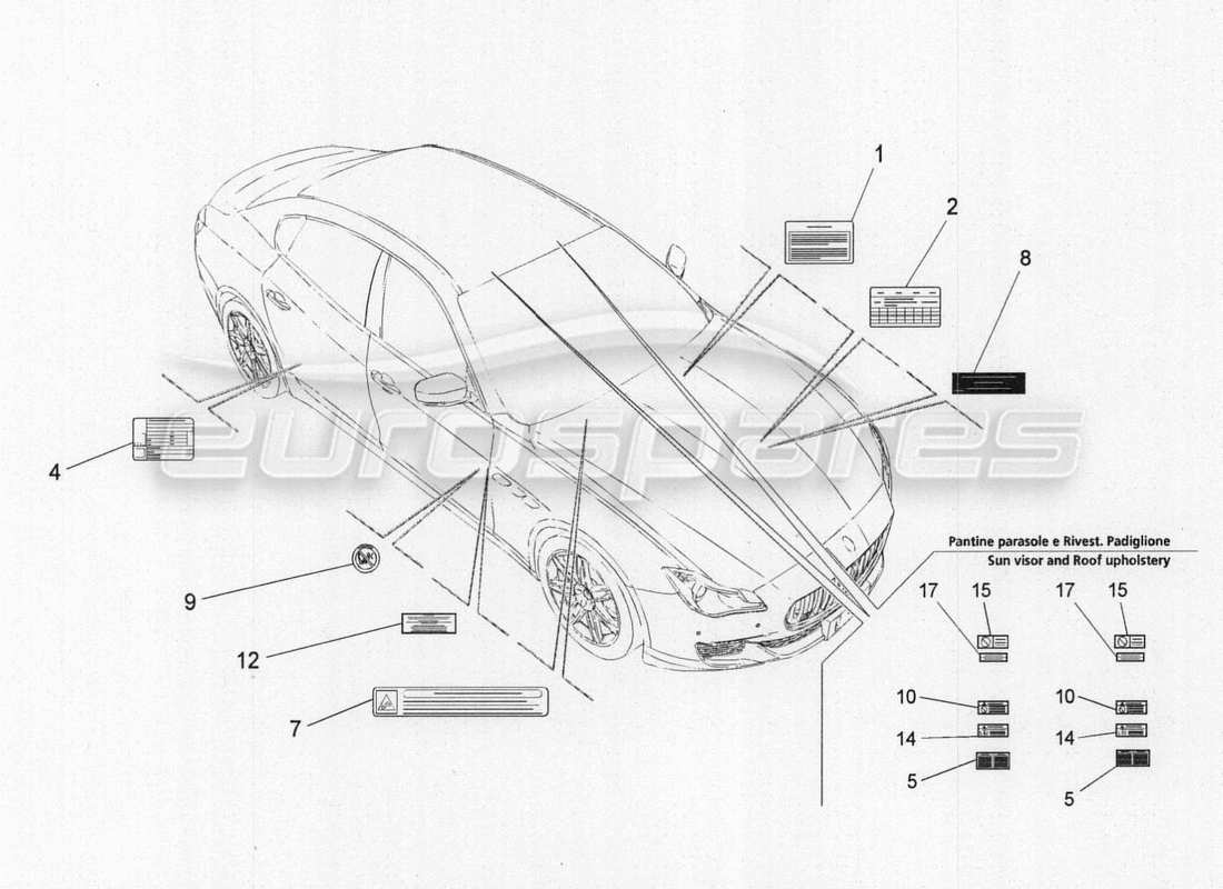 maserati qtp. v8 3.8 530bhp auto 2015 stickers and labels part diagram